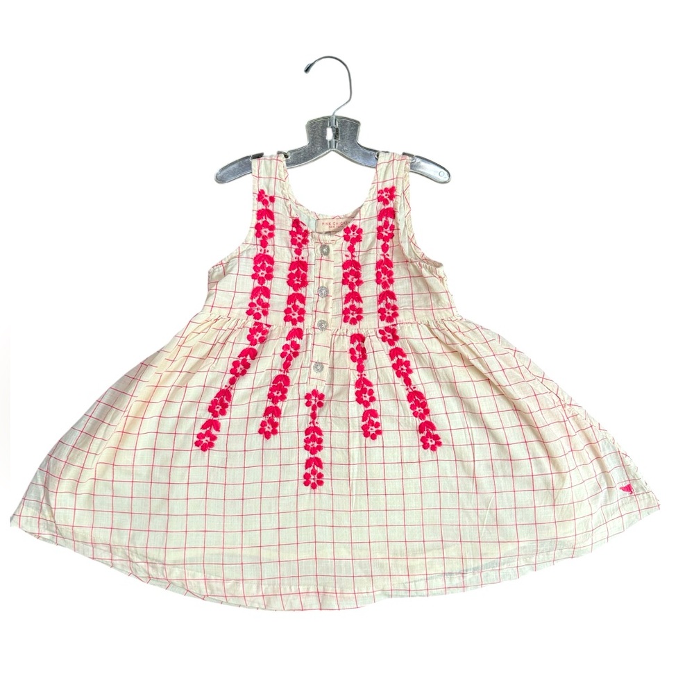 PINK CHICKEN Girls Cream Laura Dress Pink Tattersall - Size 2T